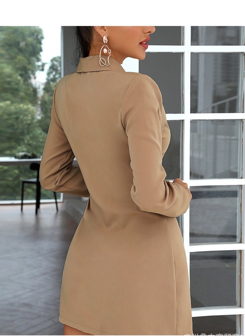 Solid Color Lace Up Pleated Suit Style Jacket Dress