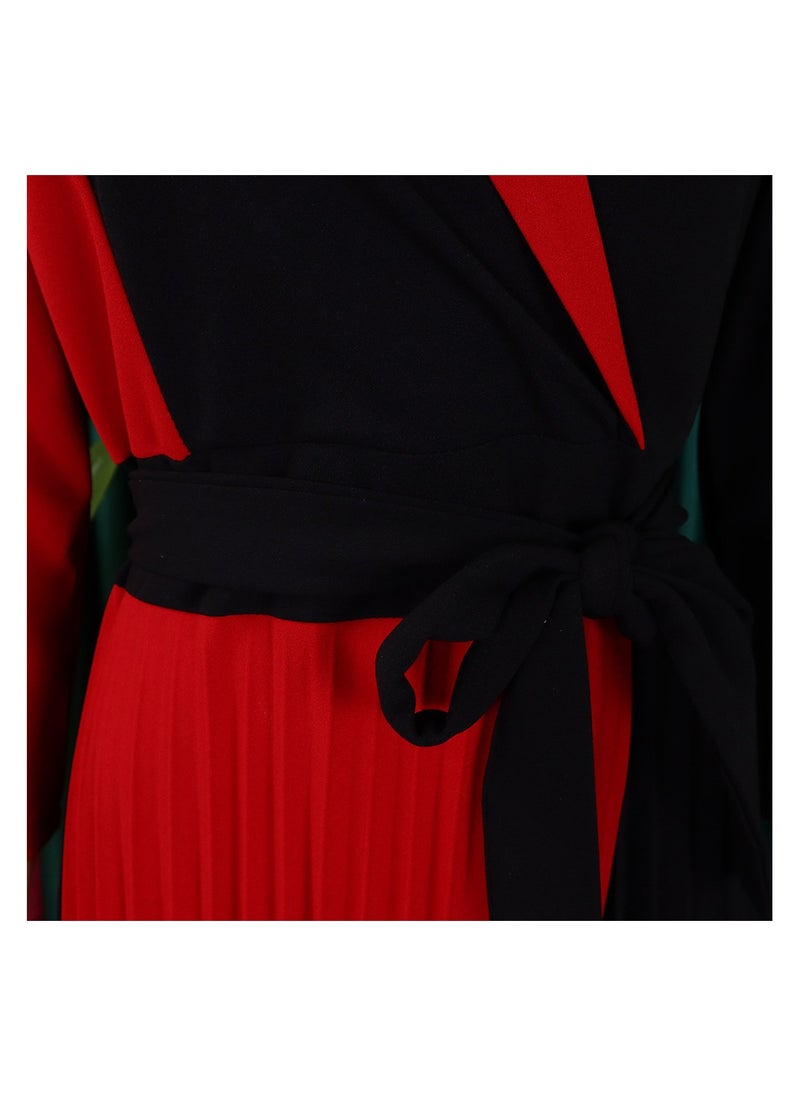 New Fashionable Temperament Color Matching Lace Up Pleated Suit Style Jacket Dress
