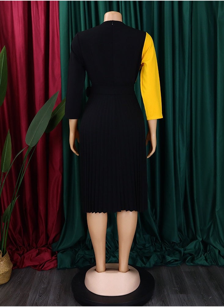 New Fashionable Temperament Color Matching Lace Up Pleated Suit Style Jacket Dress