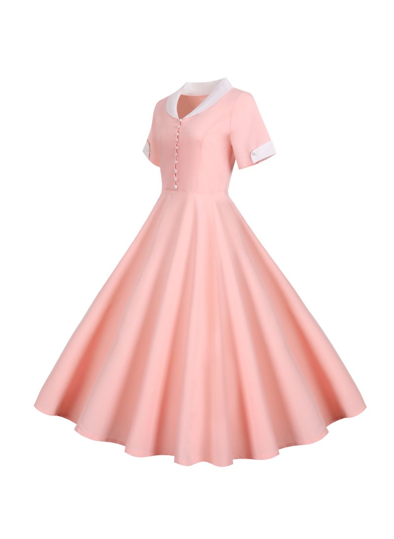 Elegant Temperament Suit Collar Slim Fit Large Swing Dress