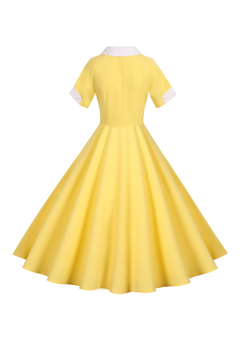 Elegant Temperament Suit Collar Slim Fit Large Swing Dress