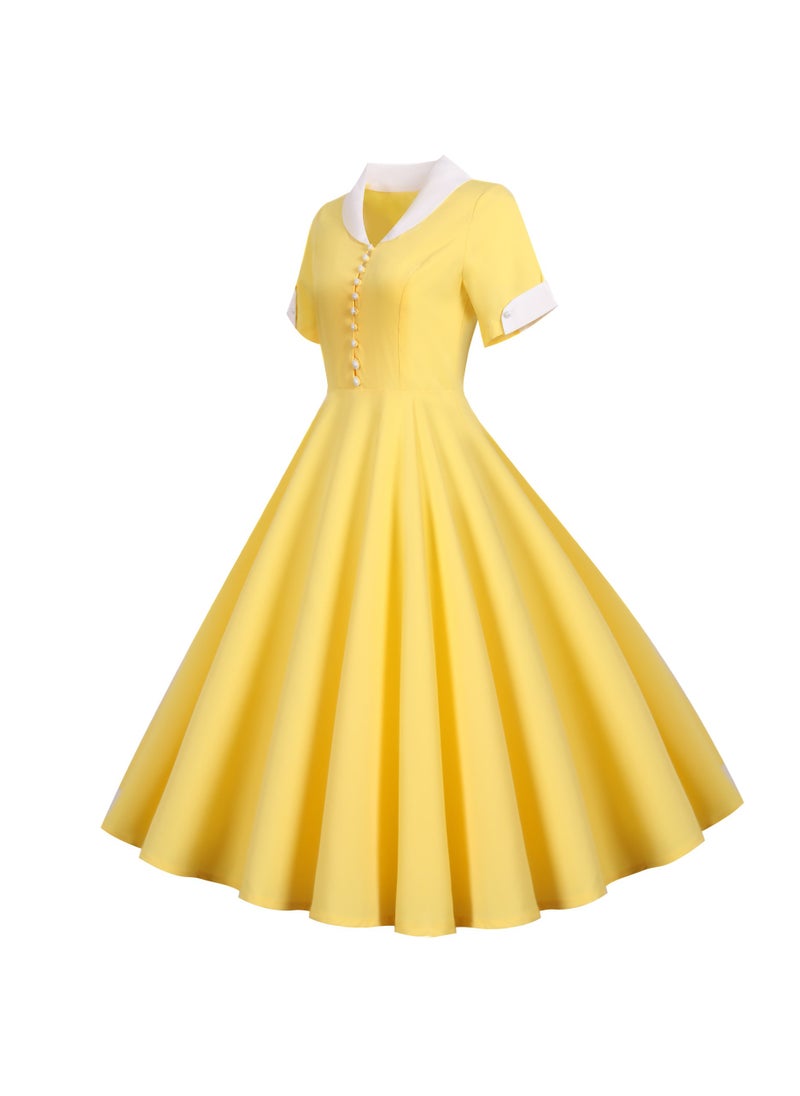 Elegant Temperament Suit Collar Slim Fit Large Swing Dress