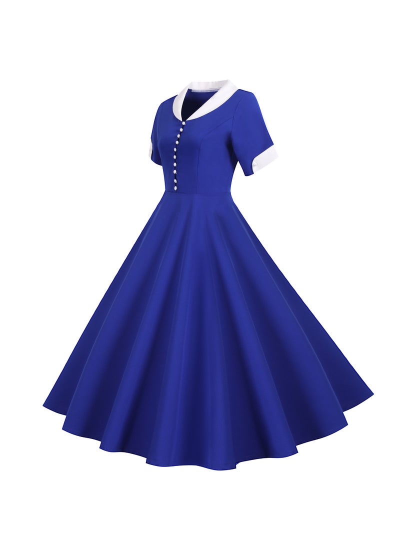 Elegant Temperament Suit Collar Slim Fit Large Swing Dress