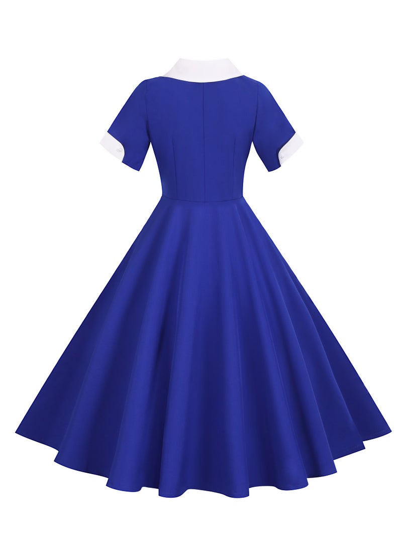 Elegant Temperament Suit Collar Slim Fit Large Swing Dress