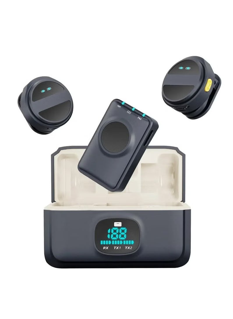 SX21-New 1 Drag 2 Wireless Lavalier Microphone – 2.4GHz Dual Mic System with Noise Reduction, Real-Time Sync, and Clear Audio – Portable Mini Mic for Mobile Phones, Perfect for Vlogging, Interviews, Podcasts & Live Streaming
