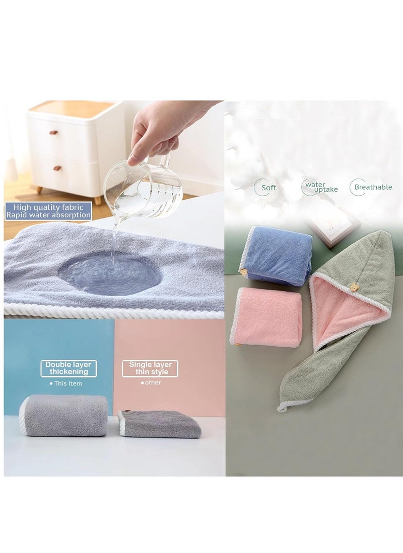 Microfiber Hair Towel Wrap, 3 Pcs Turban with Button, Head Towel for Curly Wet Drying Hair for Women, Quick Dry Bath and Shower Towel, Pink, Green, Blue