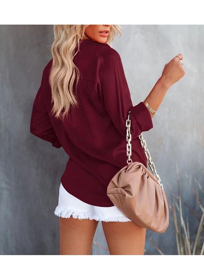 New Satin Long Sleeved V-neck Business Shirt