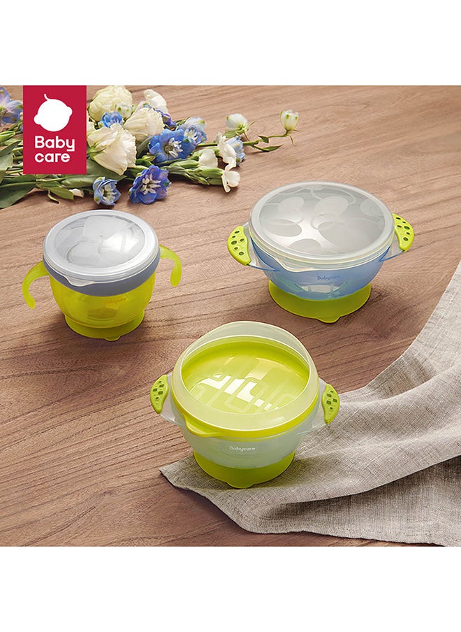 Babycare - Suction Bowls Set, Monin Blue, BPA-Free, 3-Piece Set, Anti-Spill Bowl, Snack Bowl, Sealed Bowl, Non-Toxic, Safe for Babies, Microwave Safe, Easy to Clean, Ideal for Toddlers