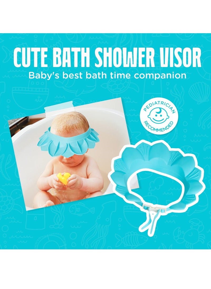 Baby Shower Cap Adjustable Silicone Shampoo Bath Protection Safe Hat Waterproof Bathing Infants Soft for Toddlers Kids Children Clip Blue