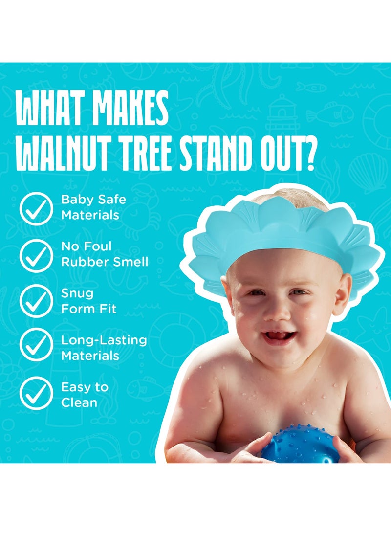 Baby Shower Cap Adjustable Silicone Shampoo Bath Protection Safe Hat Waterproof Bathing Infants Soft for Toddlers Kids Children Clip Blue
