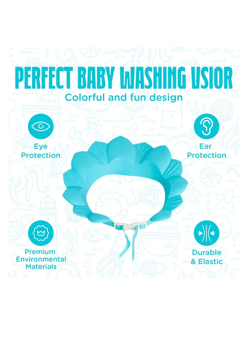 Baby Shower Cap Adjustable Silicone Shampoo Bath Protection Safe Hat Waterproof Bathing Infants Soft for Toddlers Kids Children Clip Blue