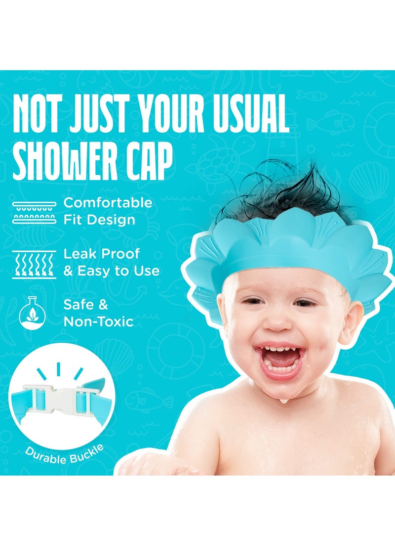 Baby Shower Cap Adjustable Silicone Shampoo Bath Protection Safe Hat Waterproof Bathing Infants Soft for Toddlers Kids Children Clip Blue