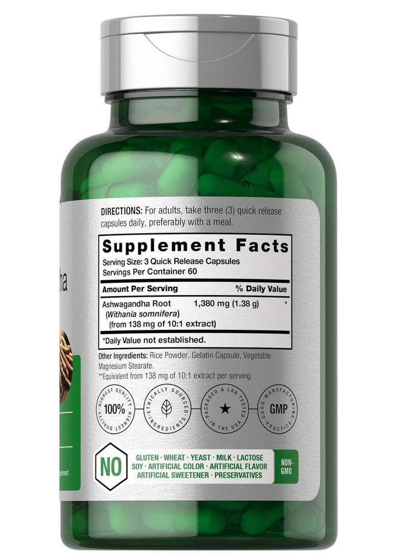 Ashwagandha Root Extract Supplement 1380mg 180 Capsules Non-GMO, Gluten Free