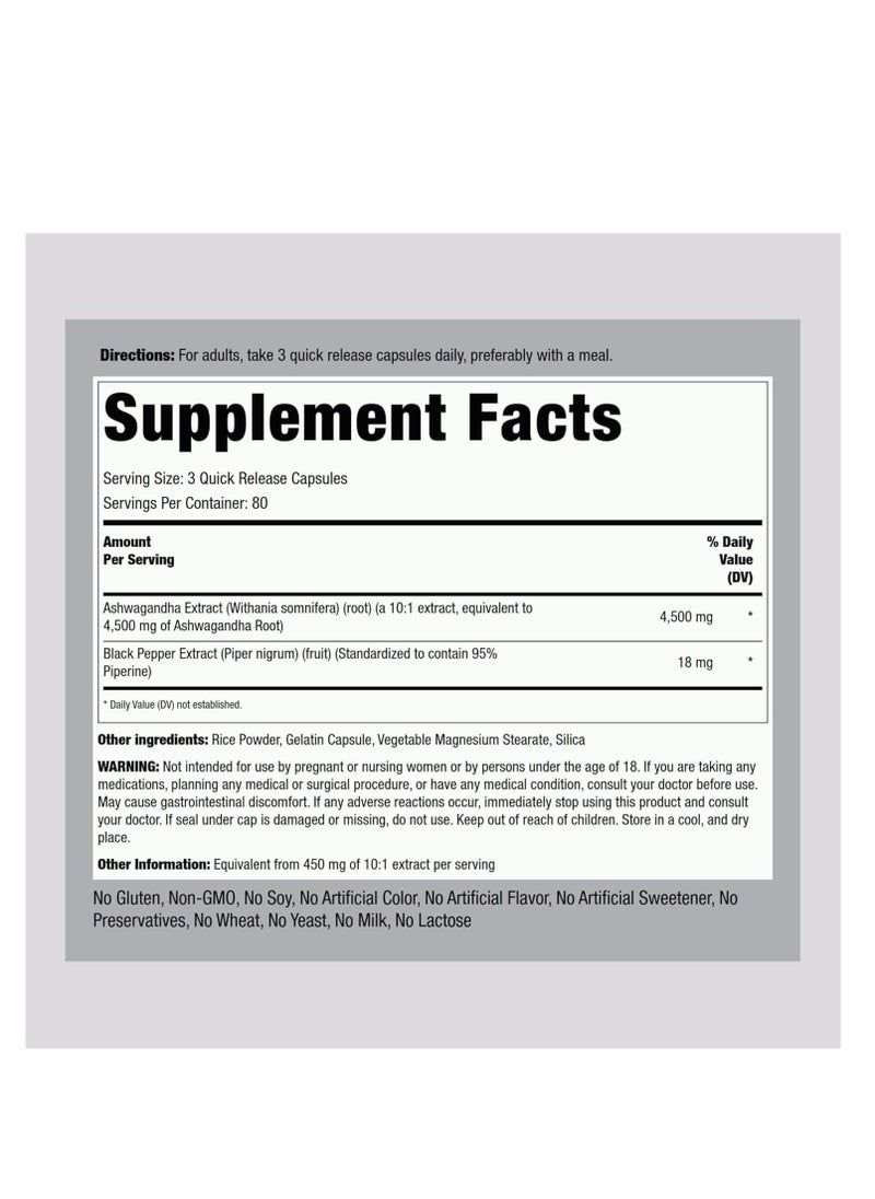 Ashwagandha Supplement 4500mg 240 Capsules for Women and Men Extra Strength Herbal Extract with Black Pepper Non-GMO & Gluten Free
