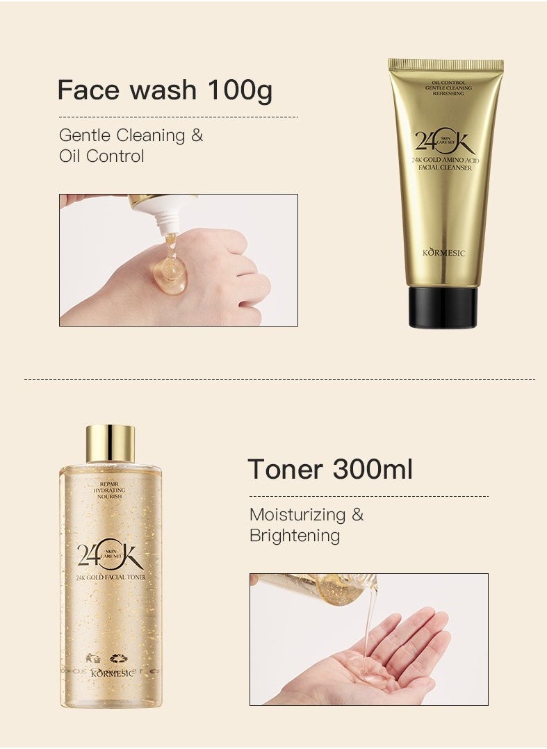 24K Gold Skincare Set  Gentle Cleansing, Deep Nourishment & Radiant Skin
