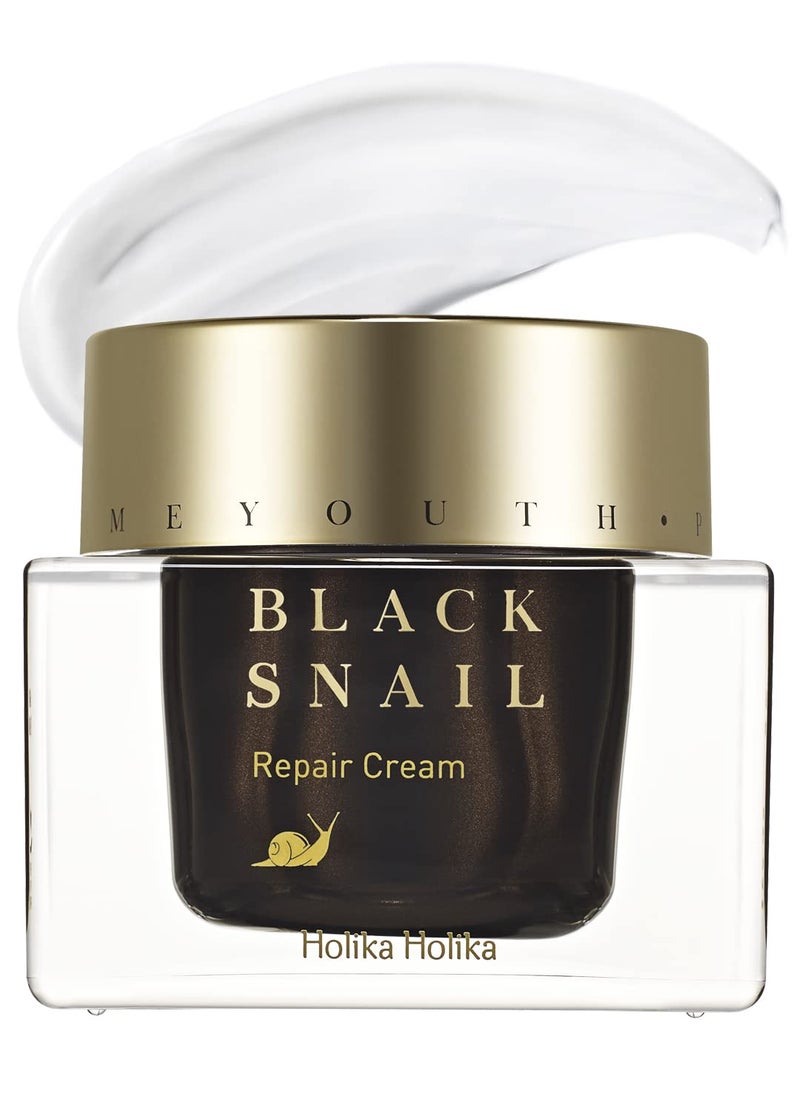 HOLIKA HOLIKA Prime Youth Black Snail Repair Cream- 70% Snail Secretion Extract for Collagen Production & Rejuvenating, Intensive Moisturizing, Plumping Fine Lines, Cruelty-Free, 1.69oz