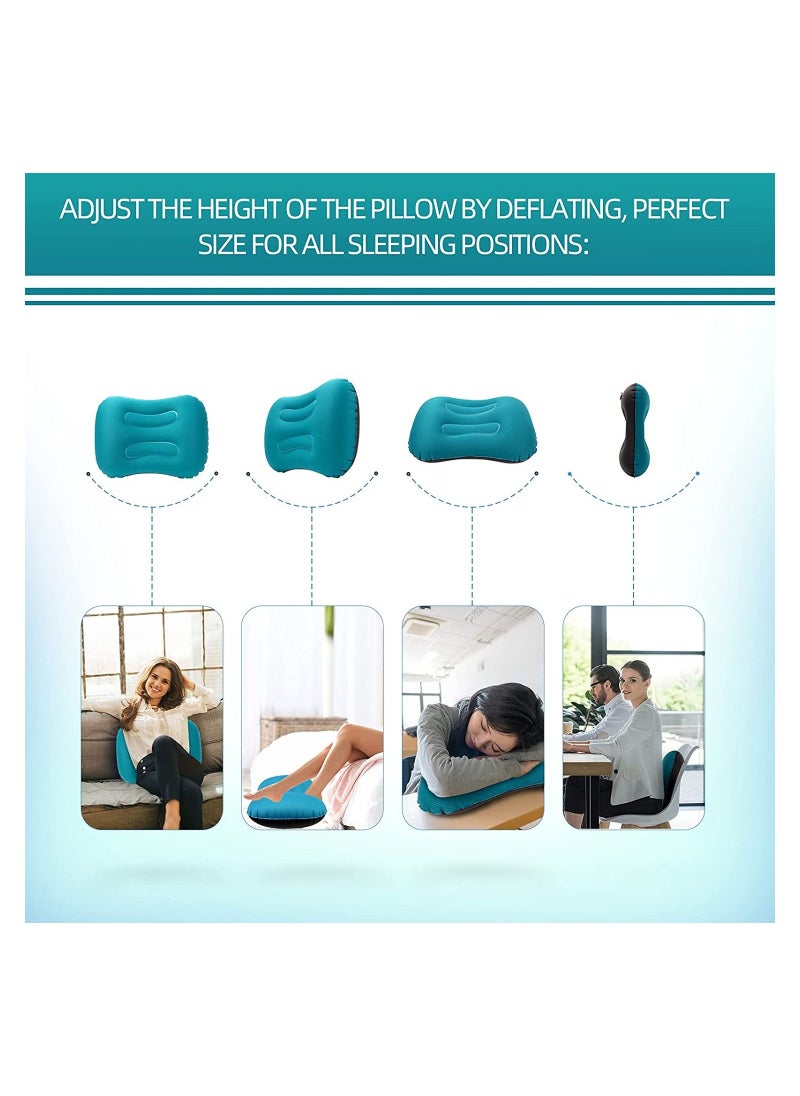 Inflatable Travel Pillow, Ultralight Camping Compressible Ergonomic Pillow for Neck Lumbar Support, Comfortable Head Support Hiking Office Nap (Malachite Green)