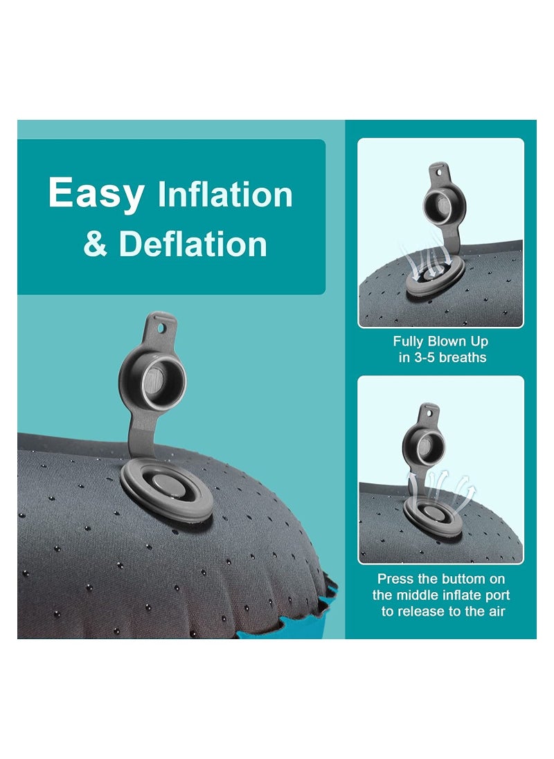 Inflatable Travel Pillow, Ultralight Camping Compressible Ergonomic Pillow for Neck Lumbar Support, Comfortable Head Support Hiking Office Nap (Malachite Green)