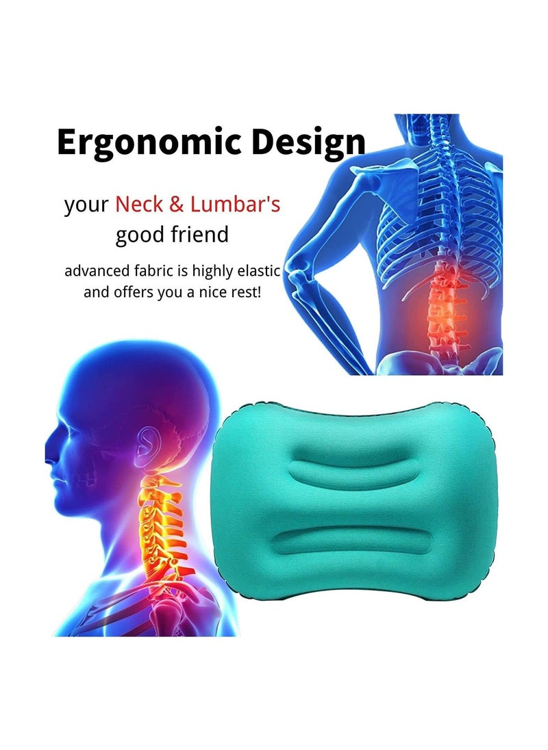 Inflatable Travel Pillow, Ultralight Camping Compressible Ergonomic Pillow for Neck Lumbar Support, Comfortable Head Support Hiking Office Nap (Malachite Green)