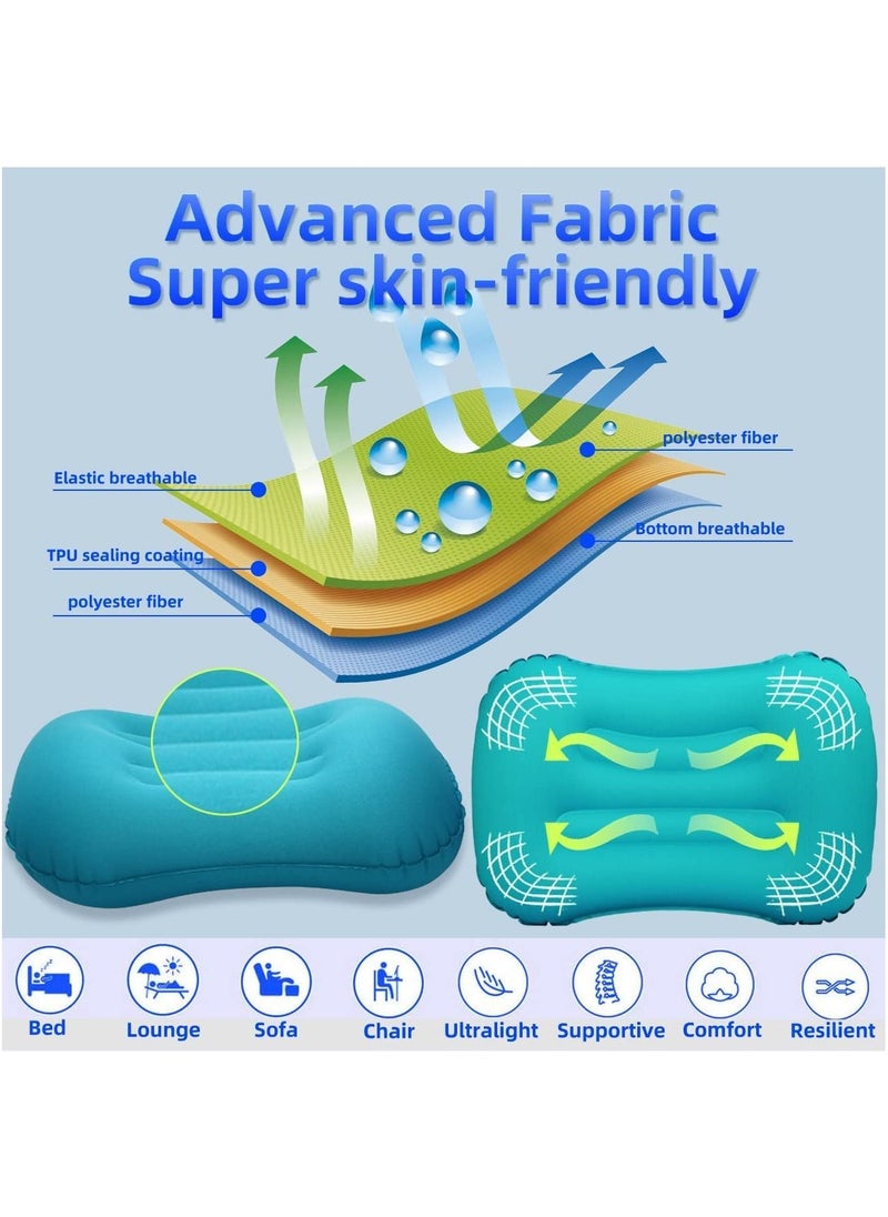 Inflatable Travel Pillow, Ultralight Camping Compressible Ergonomic Pillow for Neck Lumbar Support, Comfortable Head Support Hiking Office Nap (Malachite Green)