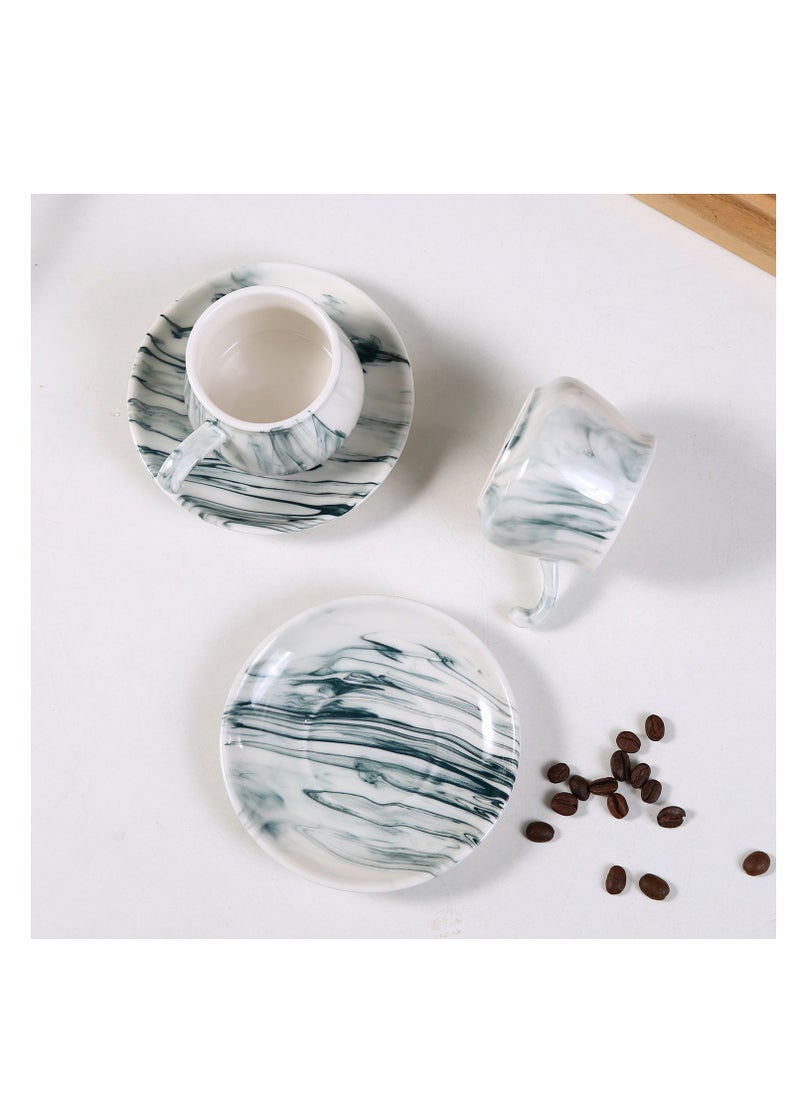 6 Sets of Luxurious Ceramic Turkish Arabic Coffee Cup Tea Cup Set Marble Pattern