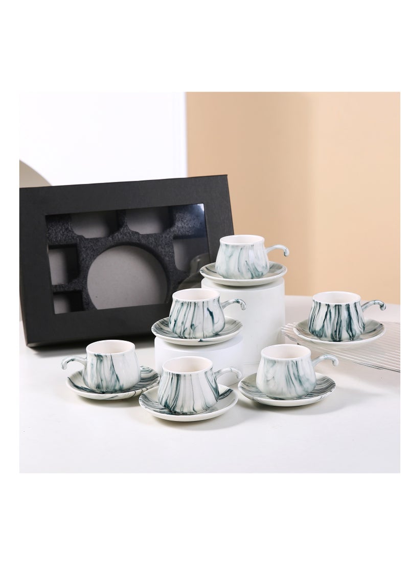6 Sets of Luxurious Ceramic Turkish Arabic Coffee Cup Tea Cup Set Marble Pattern