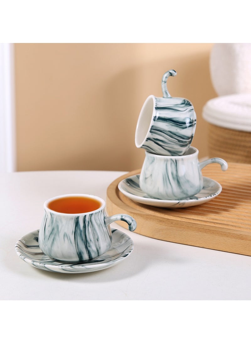 6 Sets of Luxurious Ceramic Turkish Arabic Coffee Cup Tea Cup Set Marble Pattern