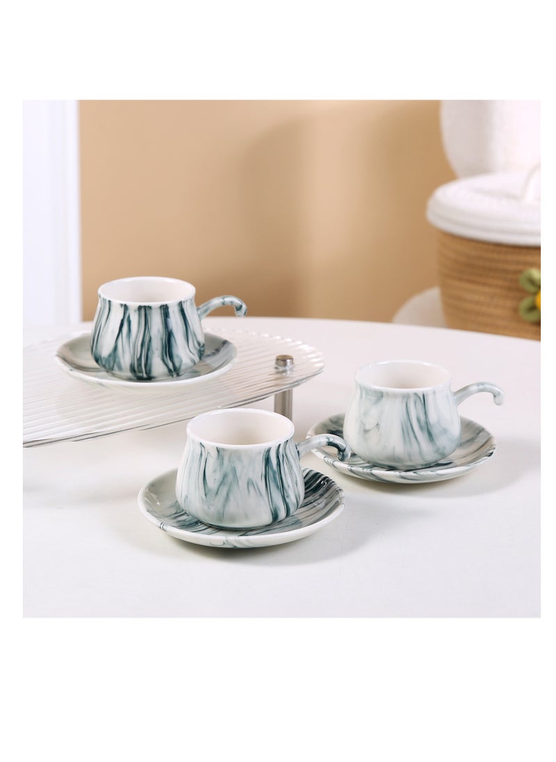 6 Sets of Luxurious Ceramic Turkish Arabic Coffee Cup Tea Cup Set Marble Pattern