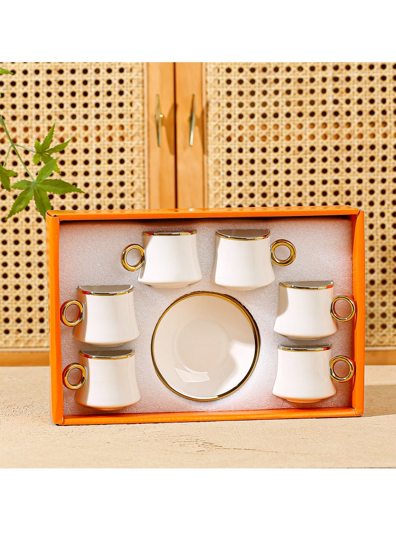 6 Sets Of Luxury Porcelain Turkish Coffee Cup Set  Elegant Gold-Plated Design  Modern Espresso Cup Set for Home Gift Premium Ceramic Tea Cups for Arabic White and Gold Design