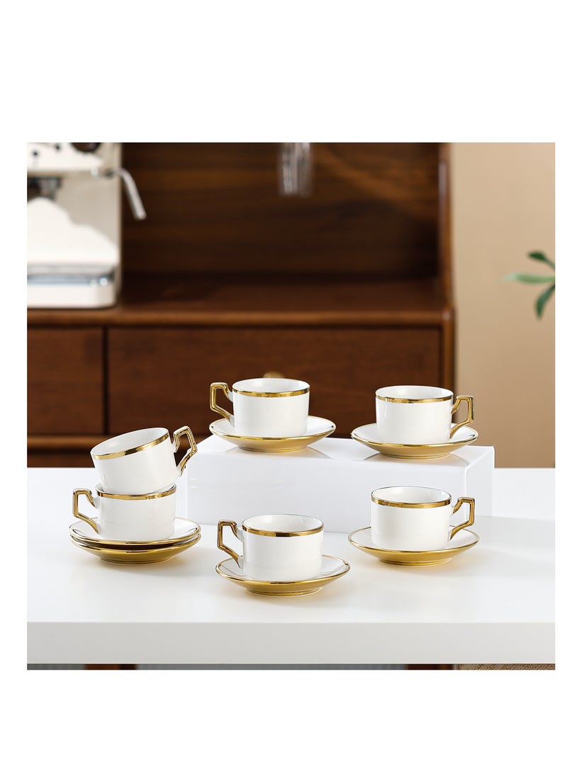 6 Sets Of Luxury Porcelain Turkish Coffee Cup Set  Elegant Gold-Plated Design  Modern Espresso Cup Set for Home Gift Premium Ceramic Tea Cups for Arabic White and Gold Design