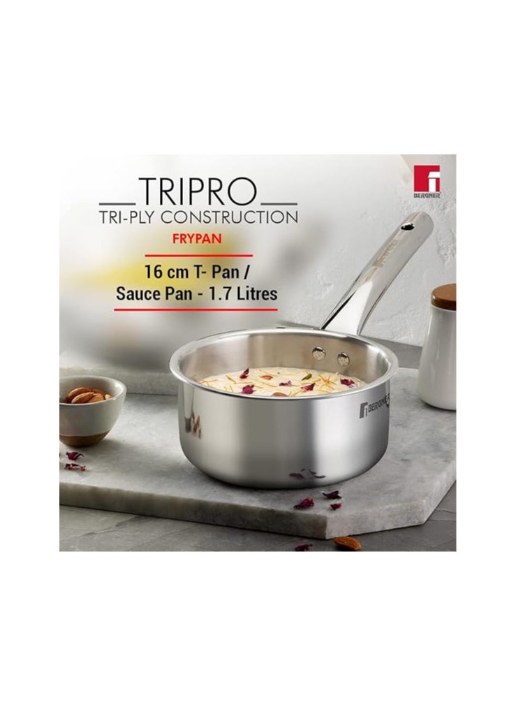 Bergner Tripro Triply Stainless Steel 4 Pc Cookware Set, 24 cm Indian Wok/Kadai with Lid, 22 cm Fryp
