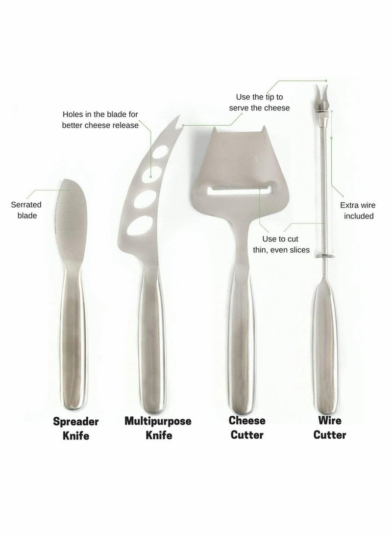 Cheese Knife Set with Handle Steel Stainless Include Wire Cutter, Spreader, Slicer and 4 Holes Knife…