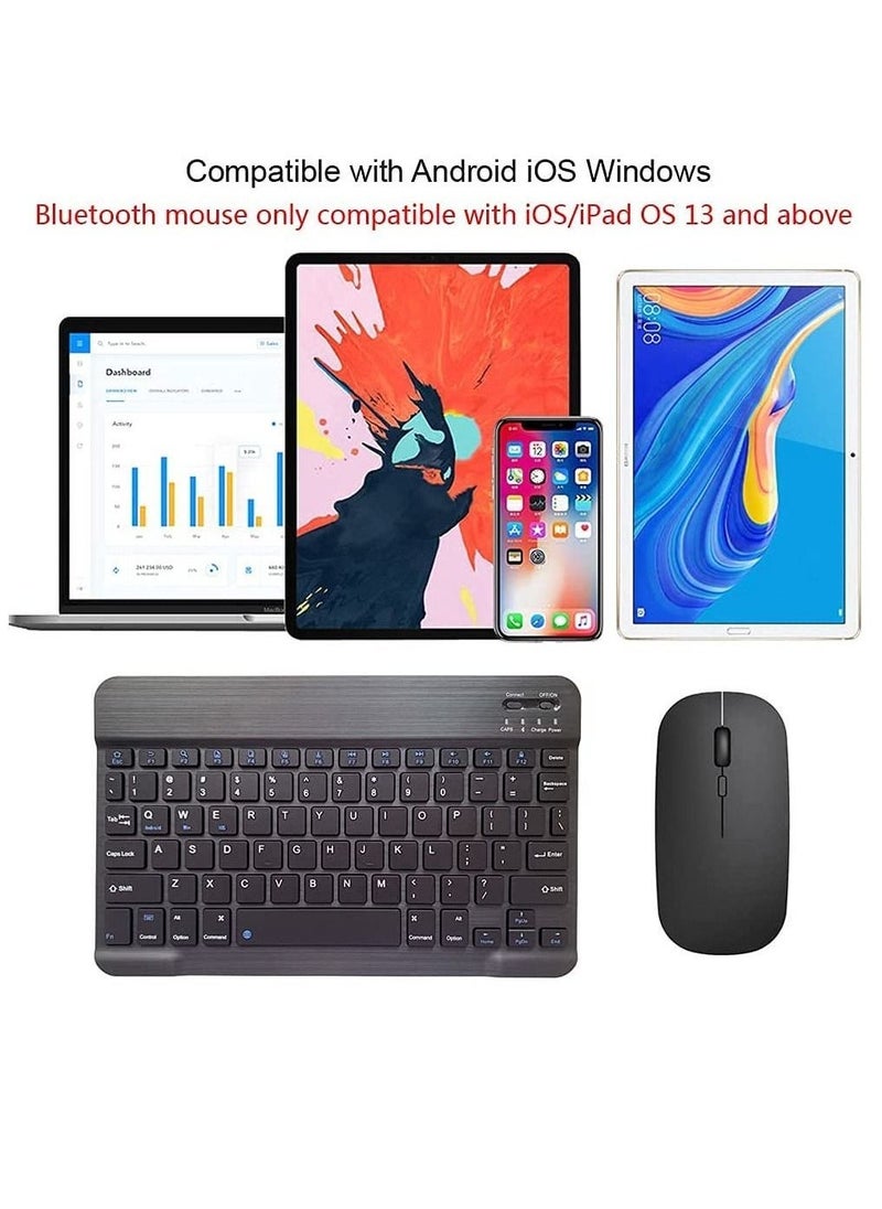 Rechargeable Bluetooth Keyboard and Mouse Combo Ultra-Slim Portable Compact Wireless Mouse Keyboard Set for Android Windows Tablet Cell Phone iPhone iPad Pro Air Mini, iPad OS/iOS 13 and above (Black)