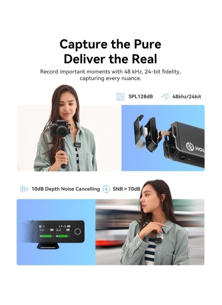 Hollyland Lark Max Wireless Lavalier Microphone System with Professional ENC, Studio Quality Audio, 22H Duration, 820ft(250m) Range, Compatible with DSLR Camera, iPhone, Android, PC-Black