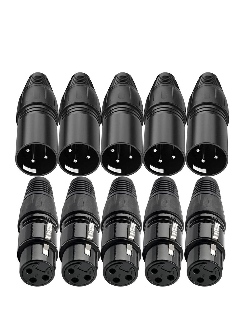 10 PCS XLR Connector, 5 Male and Female Mic Microphone 3 Pins Ultra-Low Noise High Conductivity Audio Socket