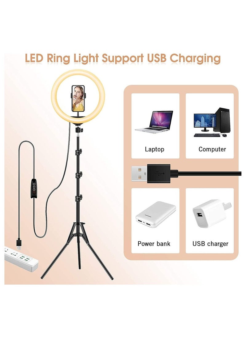 10 inch Ring Light with Floor Tripod and Desk Stand for LED Circle Light with Phone Holder, for Photo Selfie, Video Recording