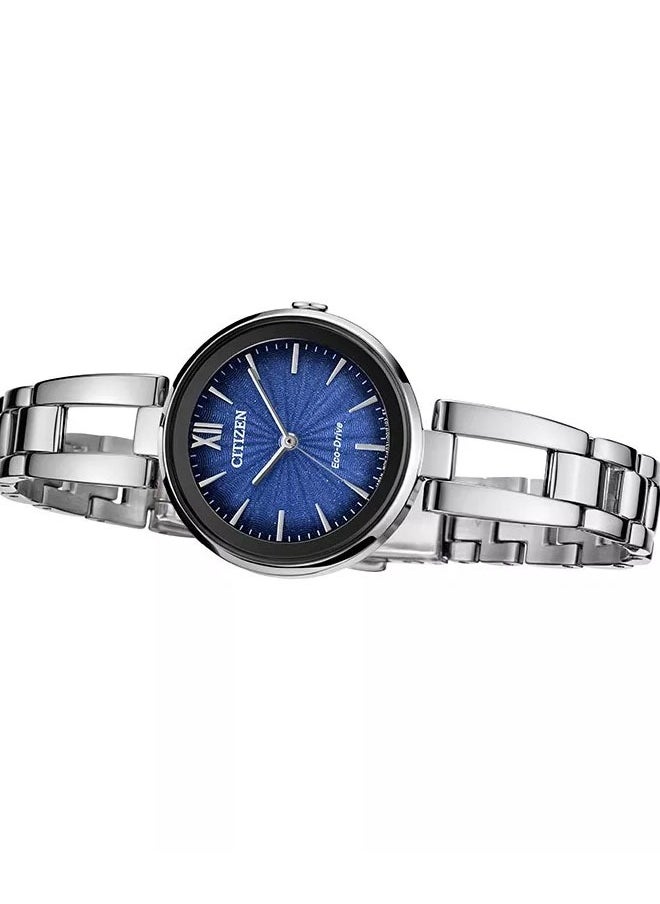 Citizen EM0807-89L Women's Stainless Steel Eco-Drive Watch - Blue Dial Luminous Hands Classic Design
