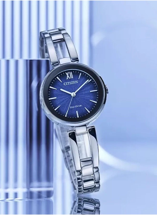 Citizen EM0807-89L Women's Stainless Steel Eco-Drive Watch - Blue Dial Luminous Hands Classic Design