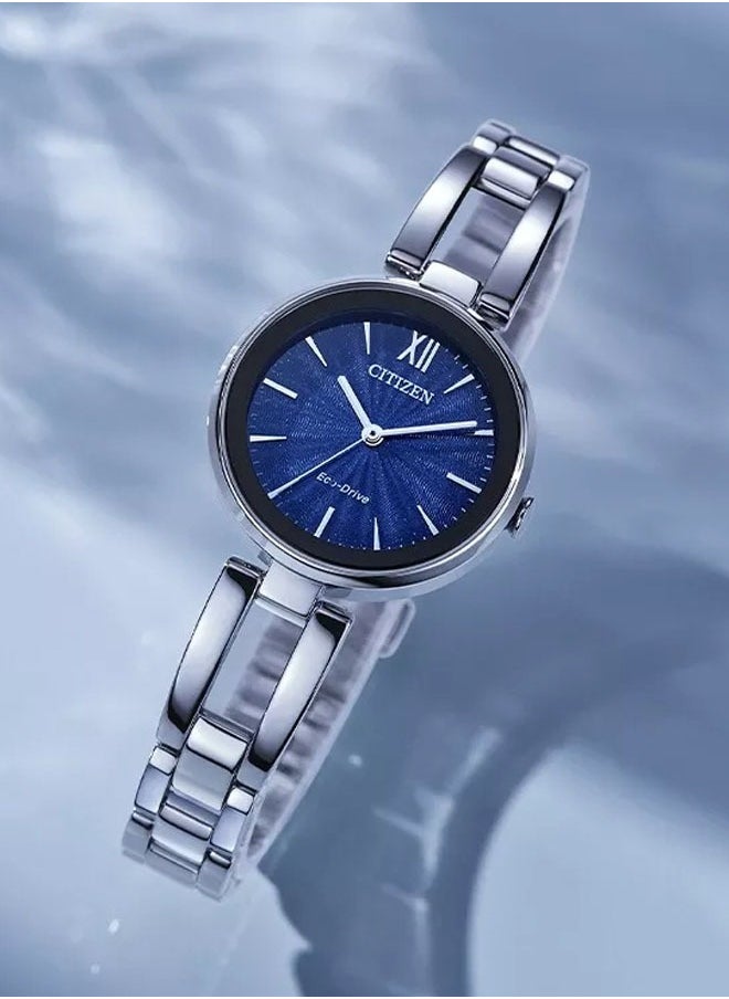 Citizen EM0807-89L Women's Stainless Steel Eco-Drive Watch - Blue Dial Luminous Hands Classic Design