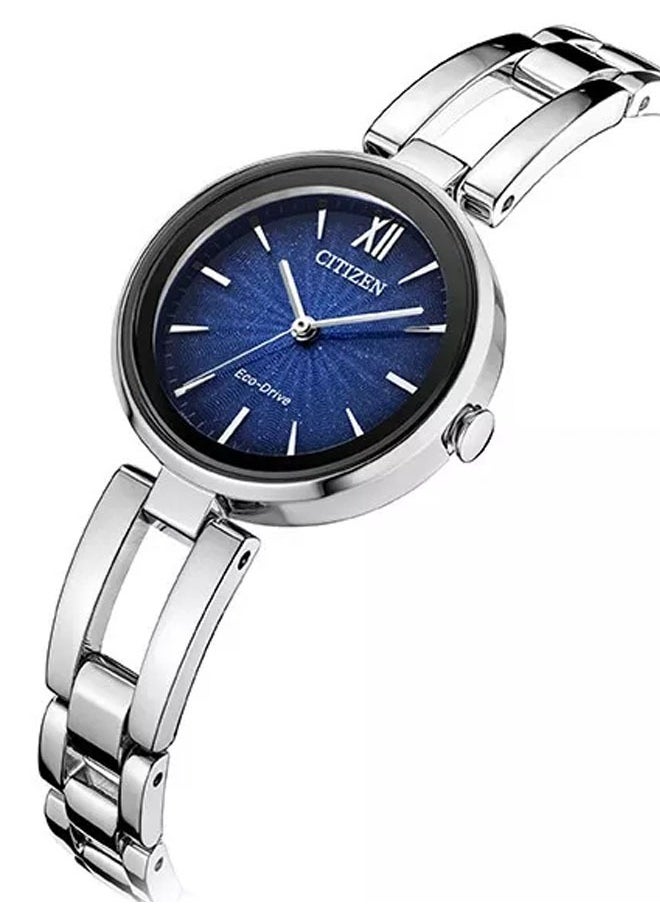 Citizen EM0807-89L Women's Stainless Steel Eco-Drive Watch - Blue Dial Luminous Hands Classic Design