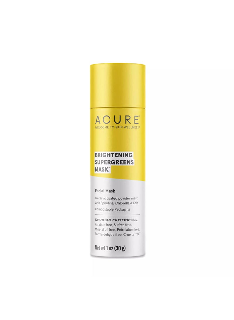 Acure Brightening Supergreens Mask - Concentrated Green Facial Mask to Cleanse, Detoxify, and Moisturize - Water-Activated Powder Face Mask with Spirulina, Chlorella & Kale - All Skin Types 1 oz