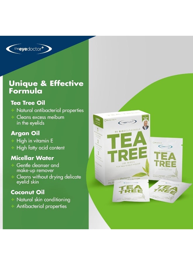 Tea Tree Eyelid Wipes - Suitable For Use With Blepharitis, Dry Eyes, Sensitive Eyes & Mgd - 80 X Biodegradable Tea Tree Eyelid Cleaning Wipes - Detergent And Preservative Free