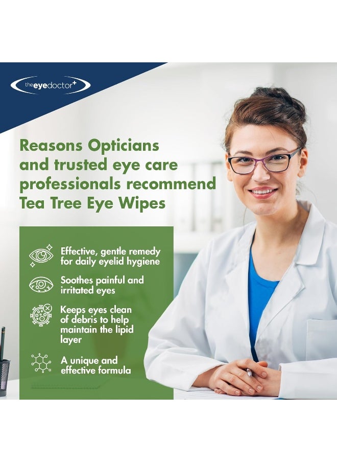 Tea Tree Eyelid Wipes - Suitable For Use With Blepharitis, Dry Eyes, Sensitive Eyes & Mgd - 80 X Biodegradable Tea Tree Eyelid Cleaning Wipes - Detergent And Preservative Free