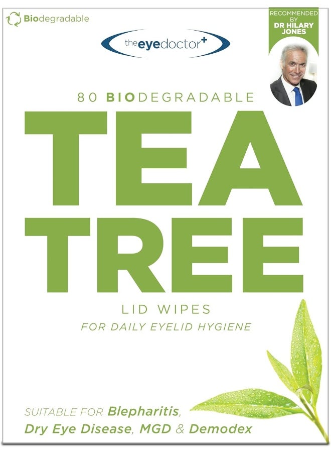 Tea Tree Eyelid Wipes - Suitable For Use With Blepharitis, Dry Eyes, Sensitive Eyes & Mgd - 80 X Biodegradable Tea Tree Eyelid Cleaning Wipes - Detergent And Preservative Free