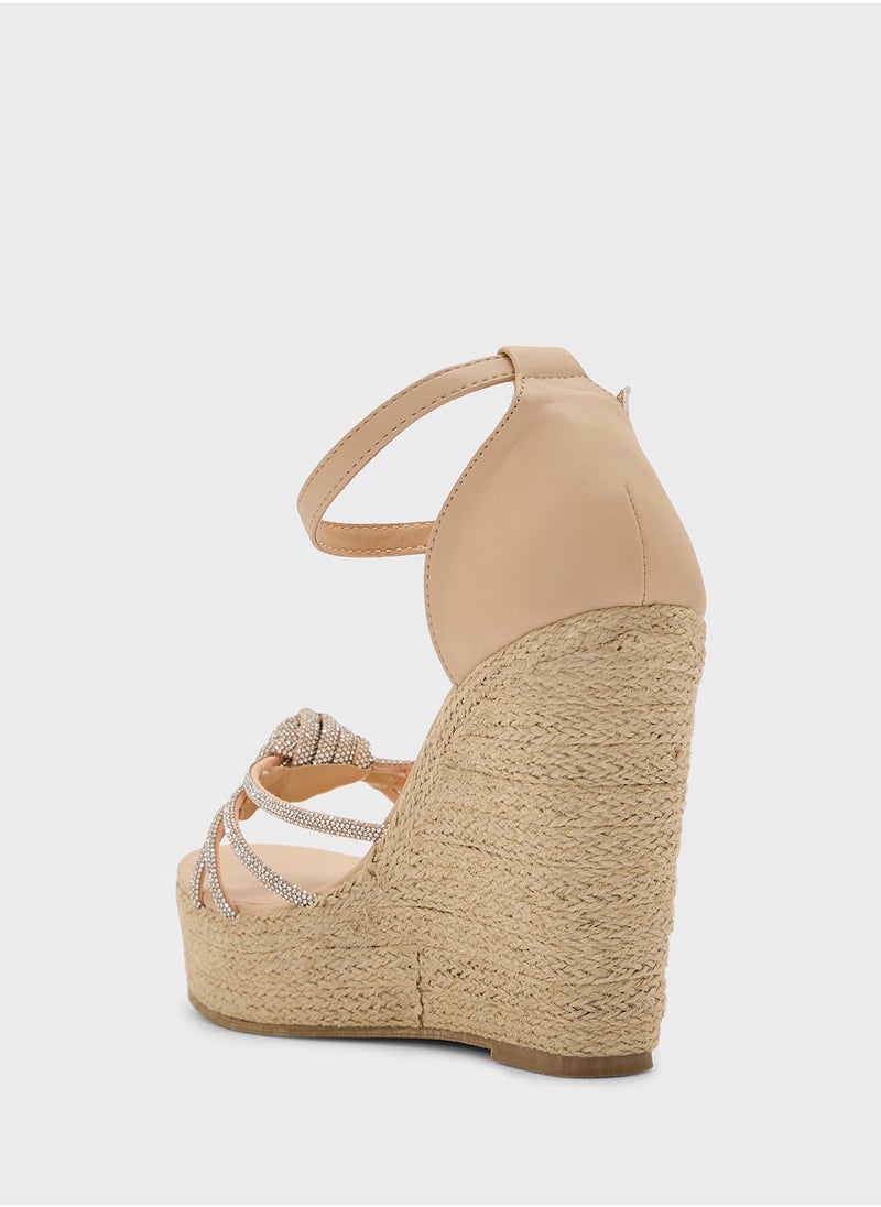 High Heel Diamante Knot Wedge Sandal