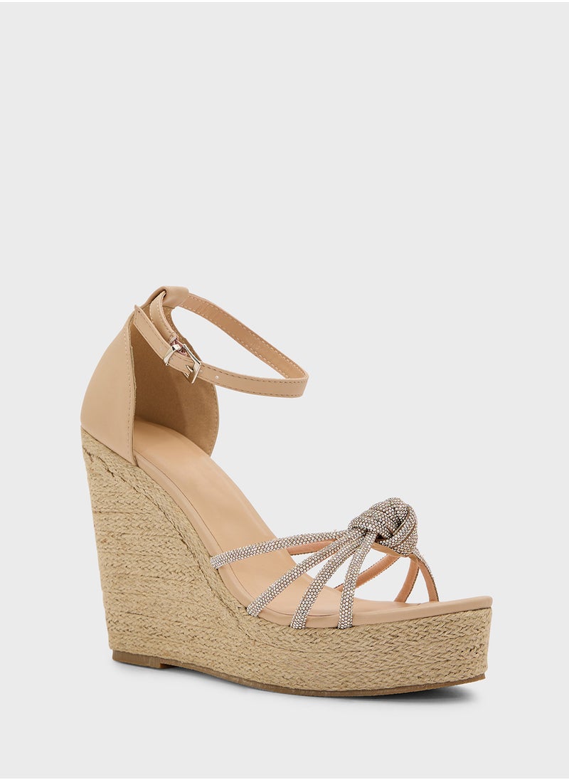 High Heel Diamante Knot Wedge Sandal