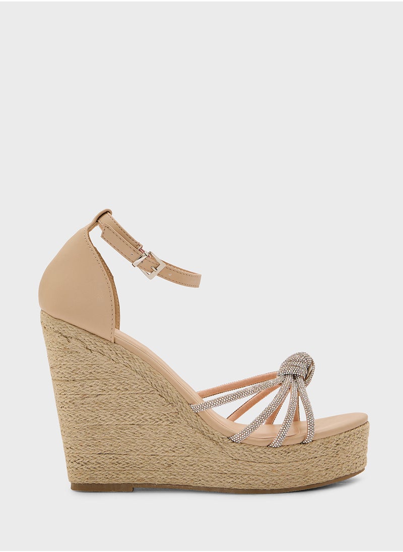 High Heel Diamante Knot Wedge Sandal