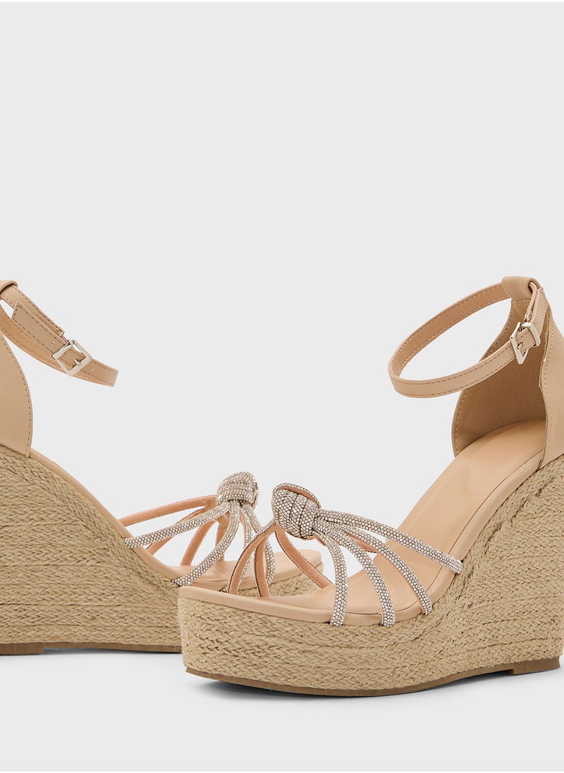 High Heel Diamante Knot Wedge Sandal