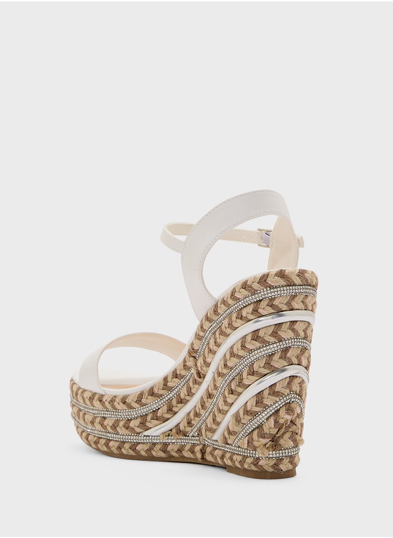 Ankle Strap Diamante Wedge Sandal