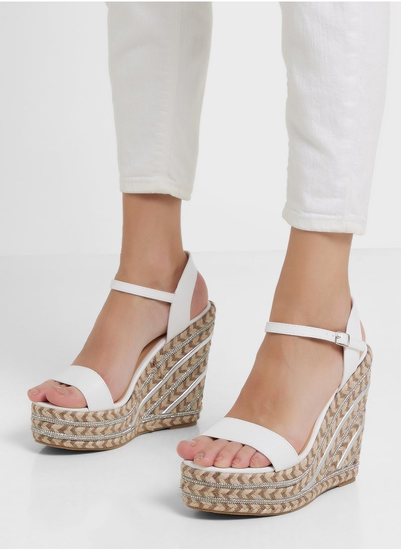 Ankle Strap Diamante Wedge Sandal